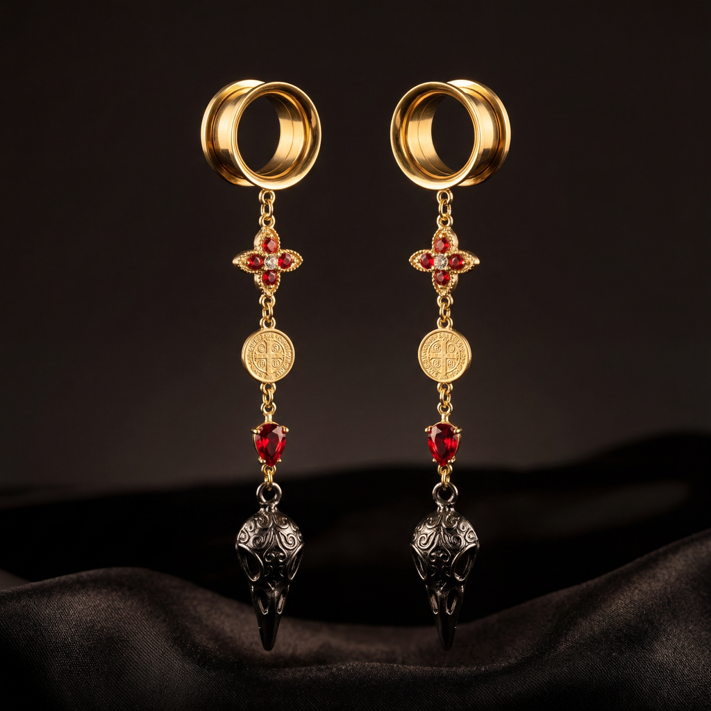JESSIE - écarteurs corbeaux or pendantes rubis 6mm à 38mm