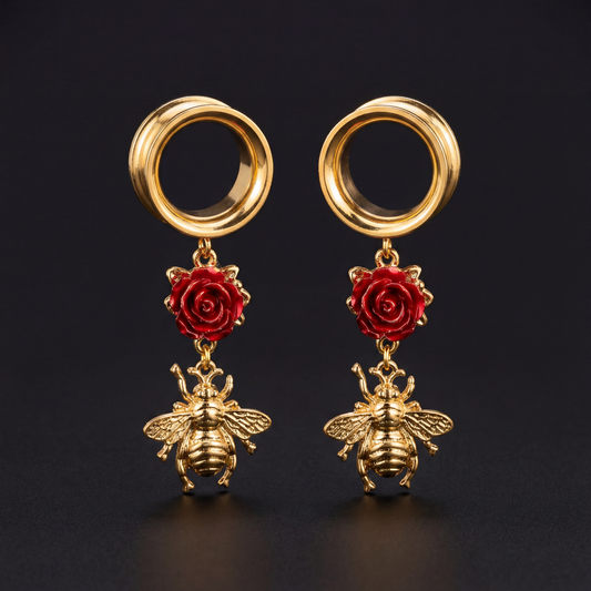 LUDIVINE - écarteurs abeille romantique rose rouge 6mm à 38mm