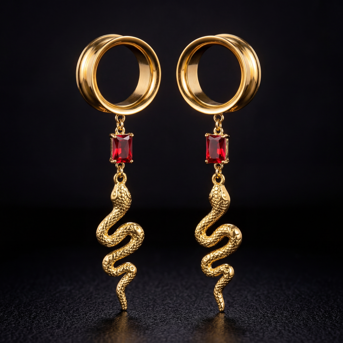 KAREN - écarteurs serpent rouge rubis doré pendants 6mm à 38mm