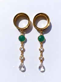LOUISON - écarteurs sillimanite émeraude, oxyde de zirconium, argent 925 doré à l'or fin 24K
