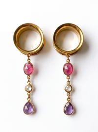 BELLE - écarteurs sillimanite rubis, améthyste, oxyde de zirconium, argent 925 doré à l'or fin 24K