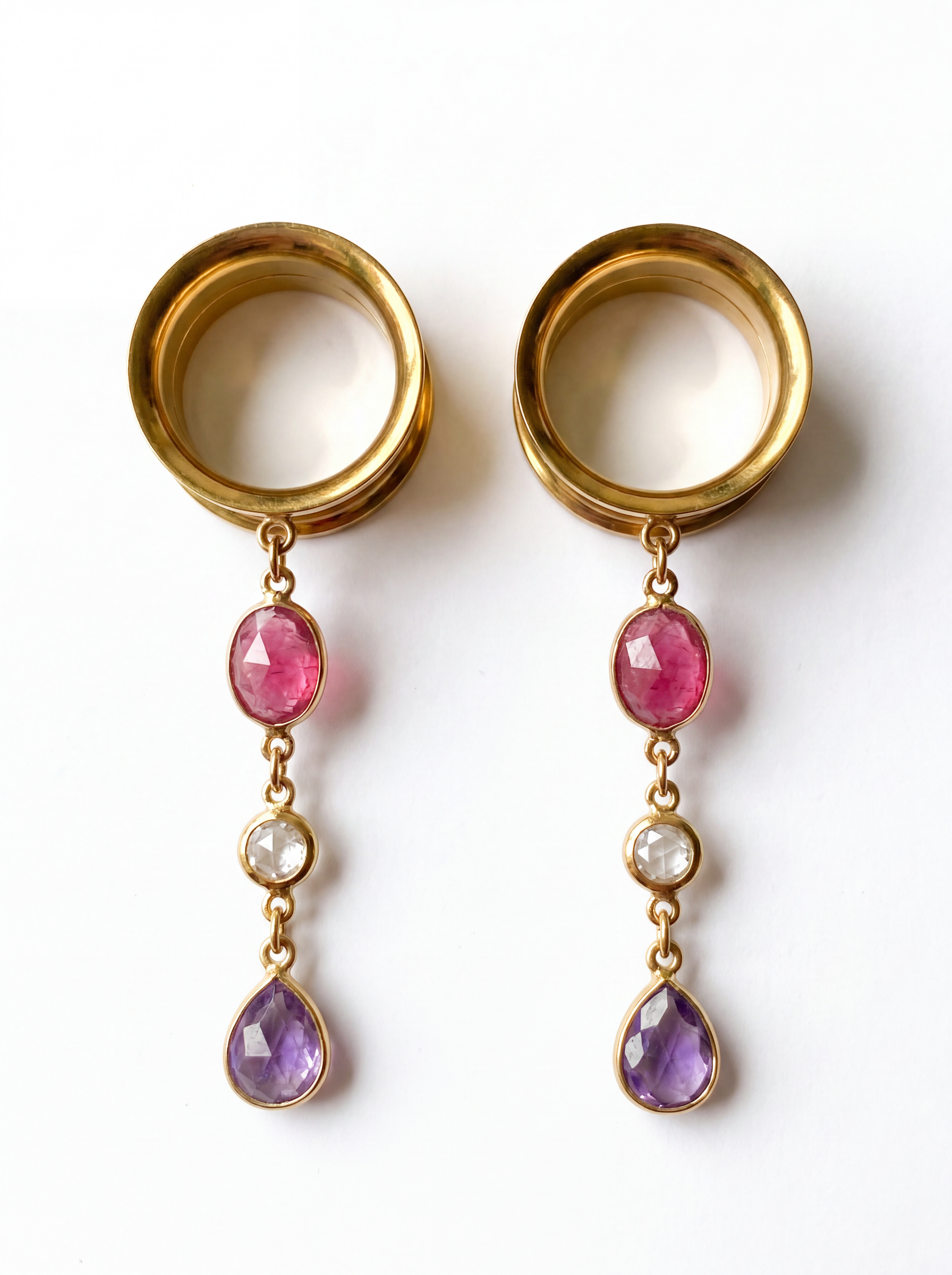 BELLE - écarteurs sillimanite rubis, améthyste, oxyde de zirconium, argent 925 doré à l'or fin 24K
