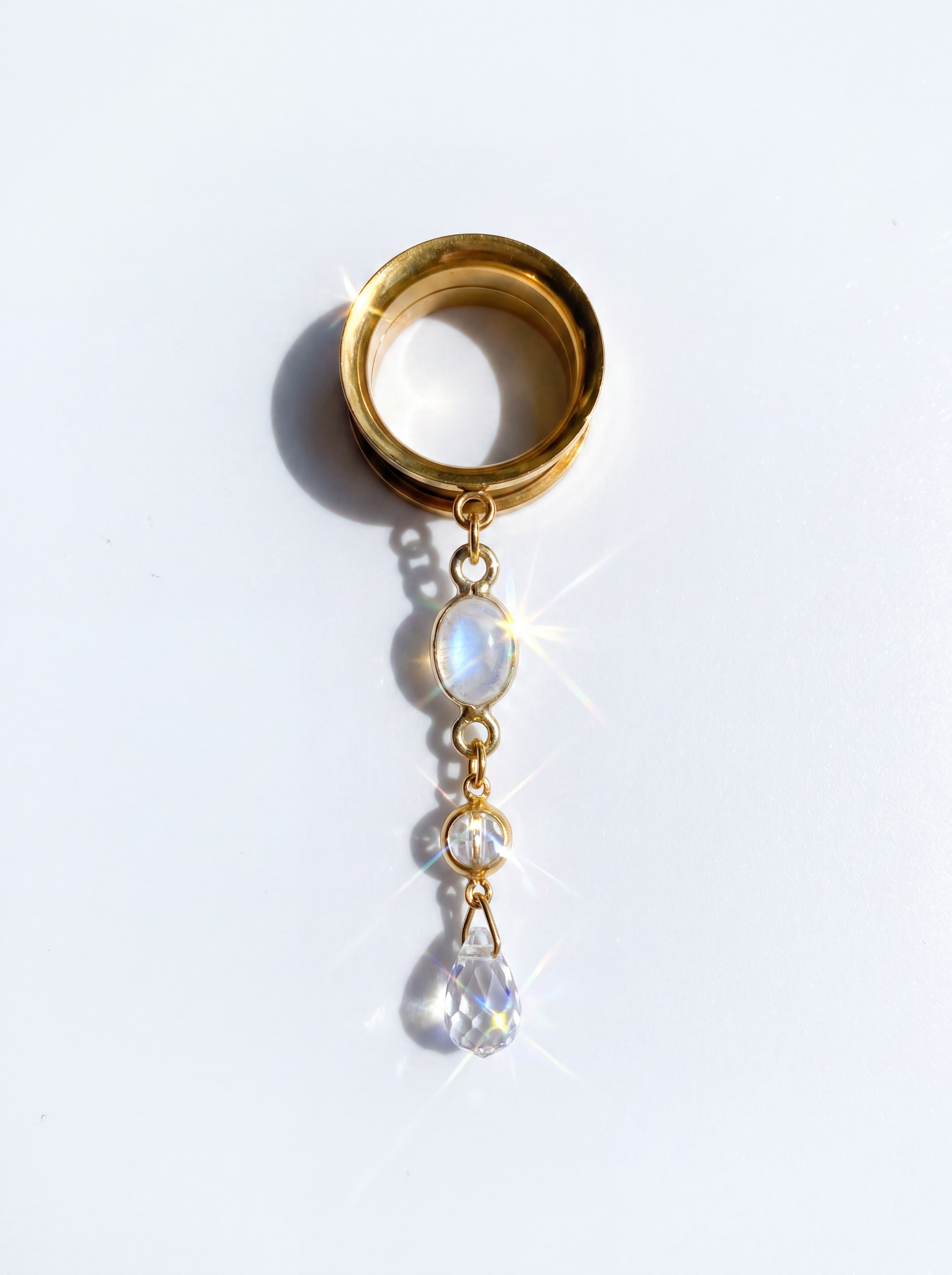 LUNA - écarteurs pierre de lune, zirconium, argent 925 doré à l'or fin 24K