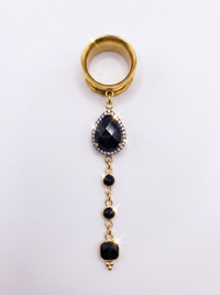 MORTICIA - écarteurs agate noire, onyx, argent 925 doré à l'or fin 24K
