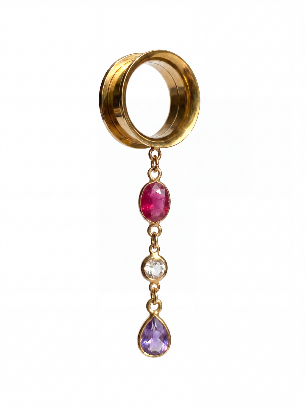 BELLE - écarteurs sillimanite rubis, améthyste, oxyde de zirconium, argent 925 doré à l'or fin 24K