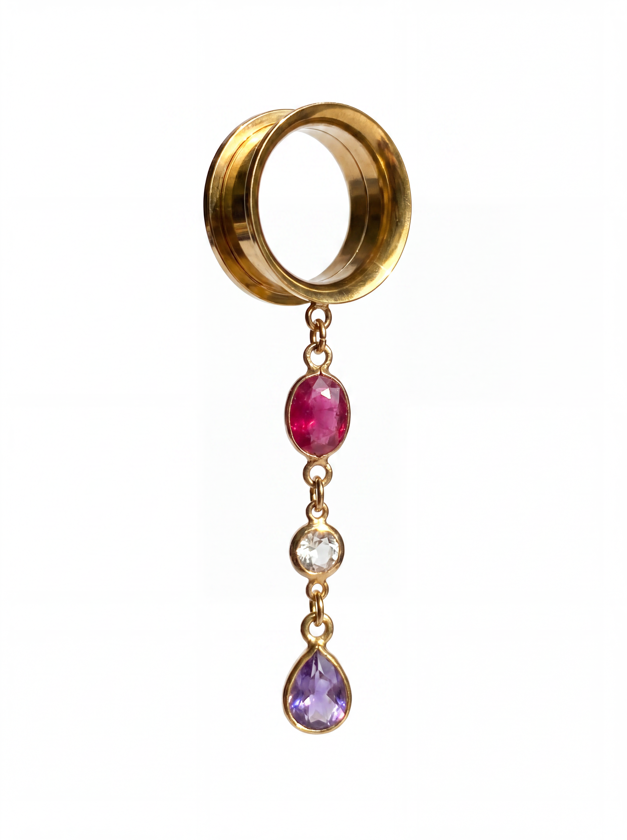 BELLE - écarteurs sillimanite rubis, améthyste, oxyde de zirconium, argent 925 doré à l'or fin 24K