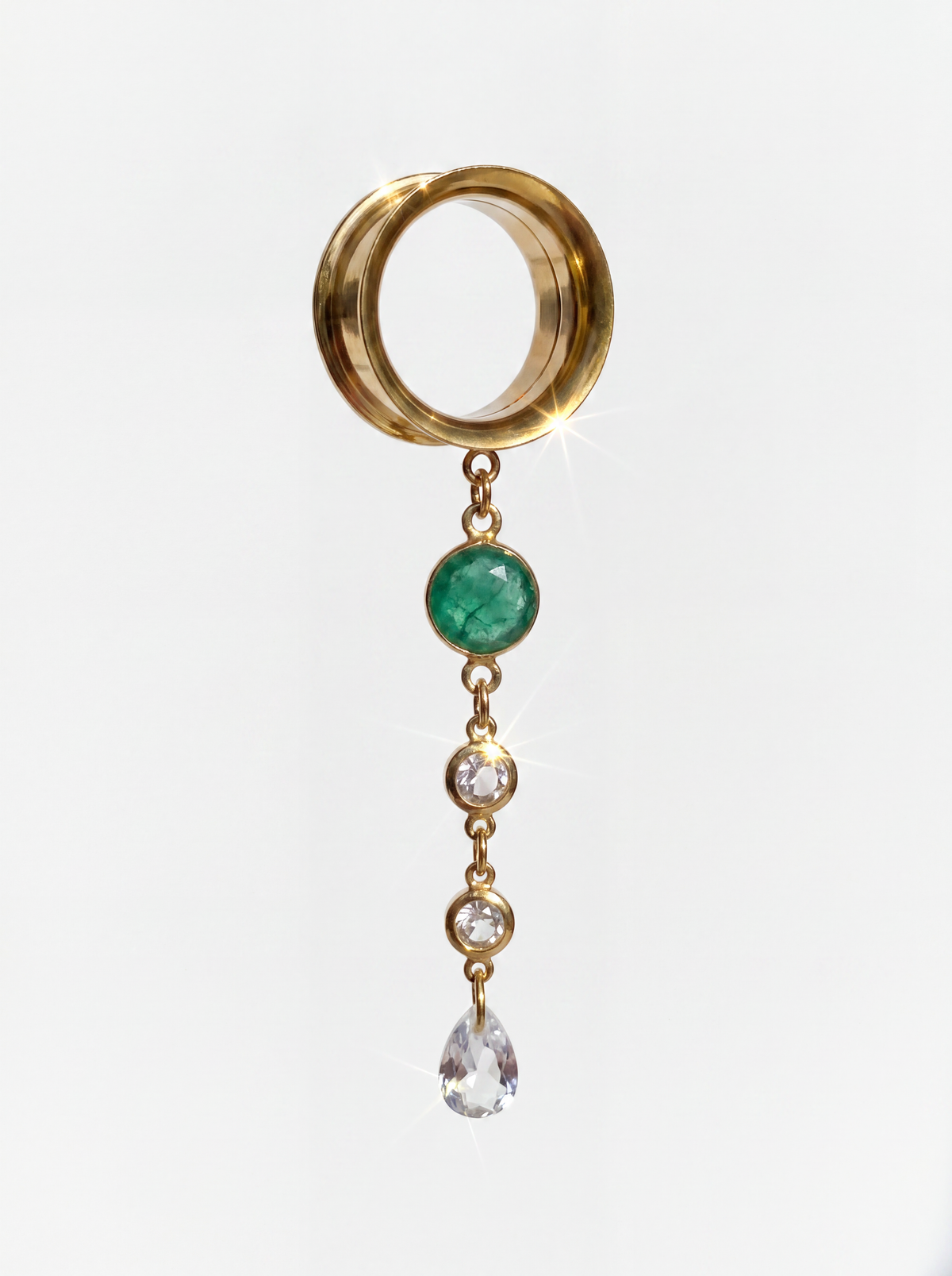 LOUISON - écarteurs sillimanite émeraude, oxyde de zirconium, argent 925 doré à l'or fin 24K