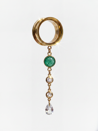 LOUISON - écarteurs sillimanite émeraude, oxyde de zirconium, argent 925 doré à l'or fin 24K