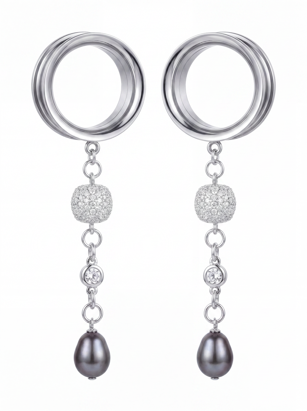 LOUISE - écarteurs argent massif 925, oxyde de zirconium et perle d'eau douce véritable