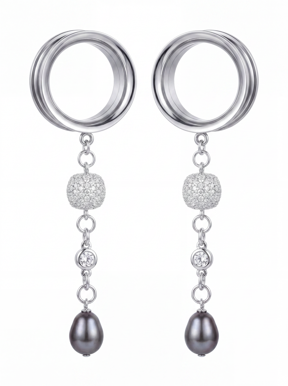 LOUISE - écarteurs argent massif 925, oxyde de zirconium et perle d'eau douce véritable
