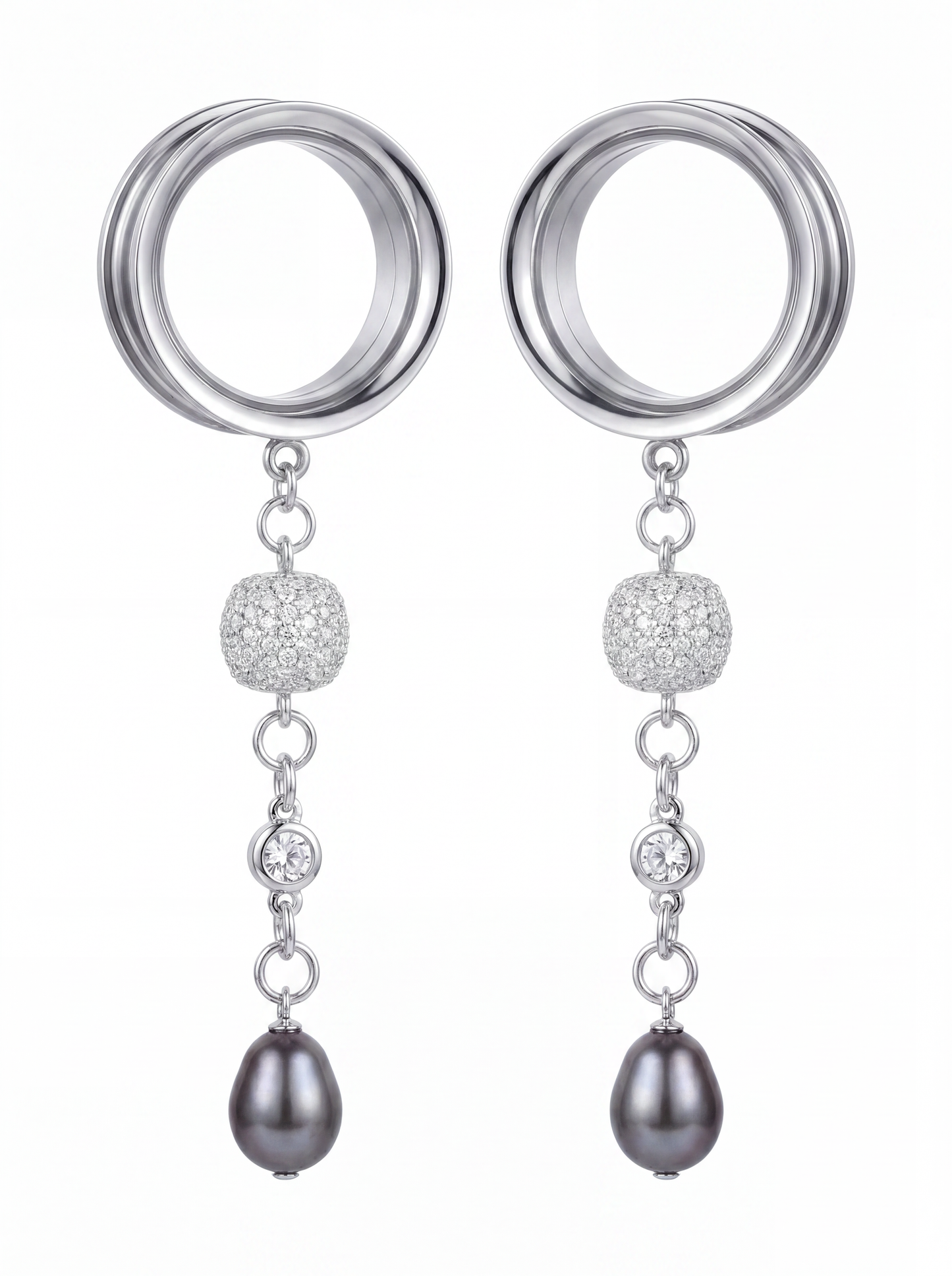 LOUISE - écarteurs argent massif 925, oxyde de zirconium et perle d'eau douce véritable