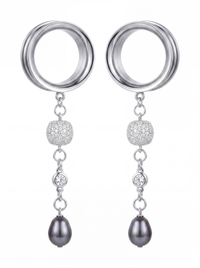 LOUISE - écarteurs argent massif 925, oxyde de zirconium et perle d'eau douce véritable