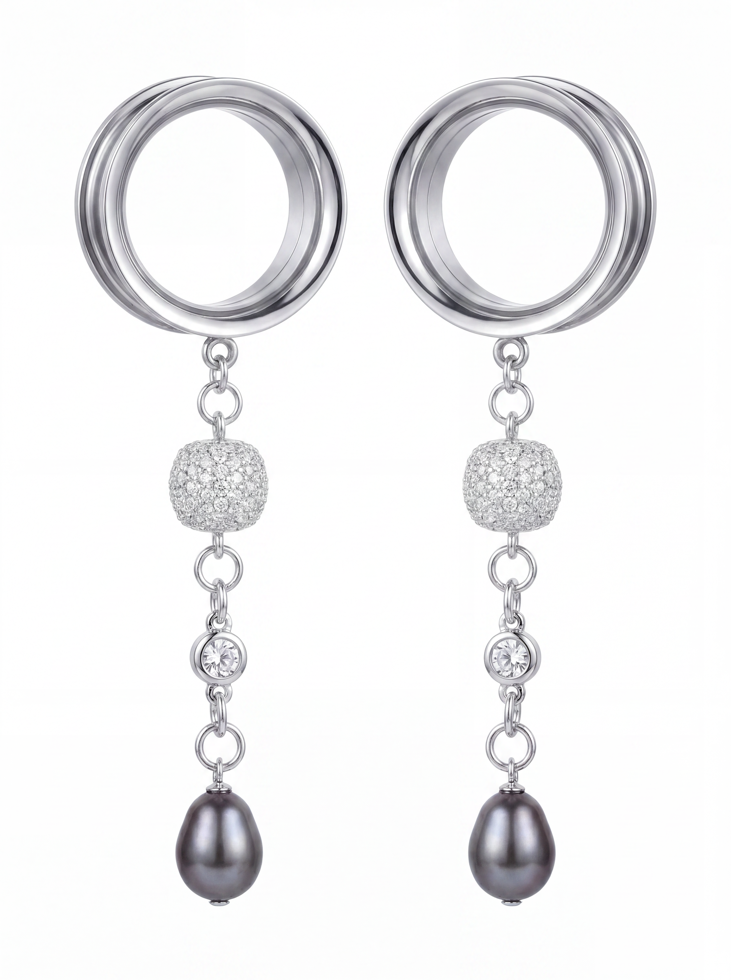 LOUISE - écarteurs argent massif 925, oxyde de zirconium et perle d'eau douce véritable