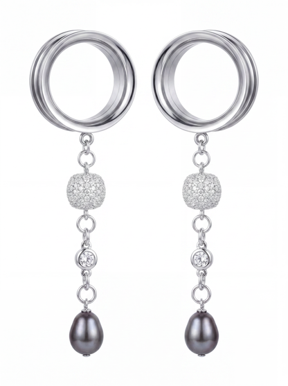 LOUISE - écarteurs argent massif 925, oxyde de zirconium et perle d'eau douce véritable