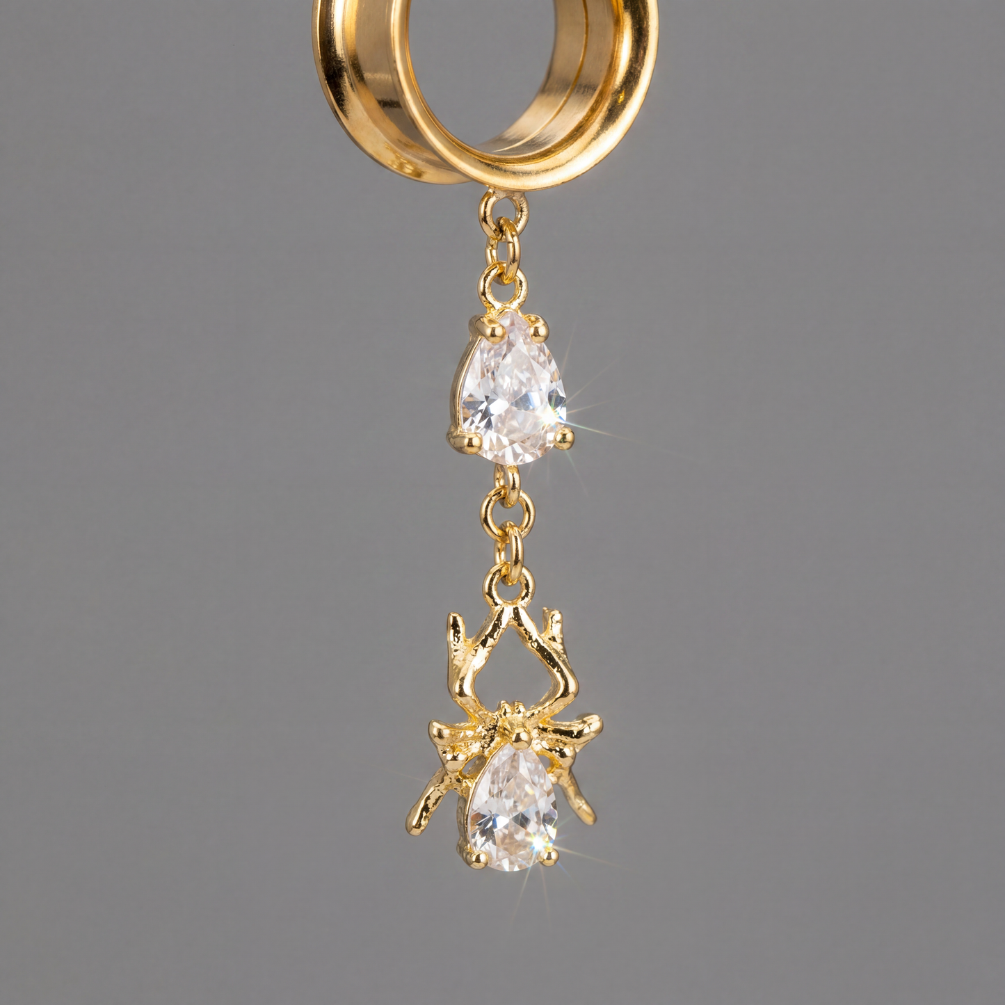 MARA - chic diamond spider gold ear tunnels 6mm to 38mm