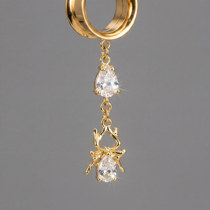 MARA - chic diamond spider gold ear tunnels 6mm to 38mm