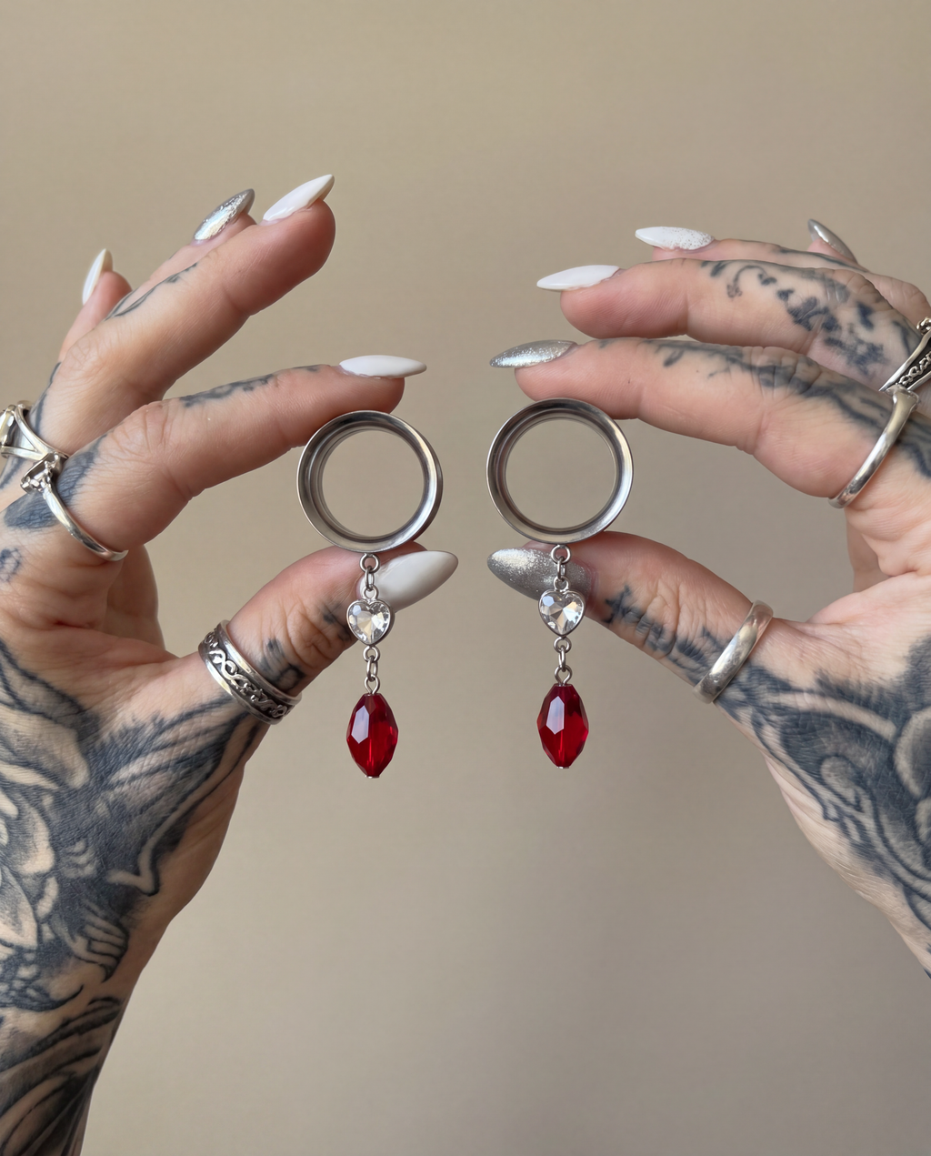ANNE - écarteurs argent rouge lumineux minimaliste du 6mm au 38mm