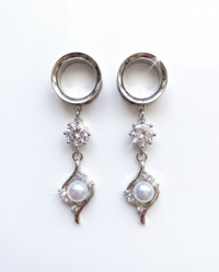 VICTORIA - écarteurs soirée perle argent strass du 6mm au 38mm