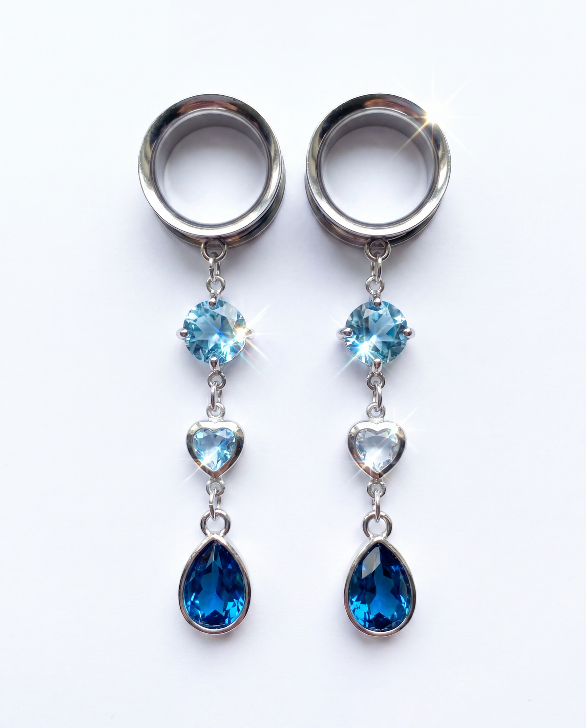 ELSA - écarteurs bleu glacial froid argent du 6mm au 38mm